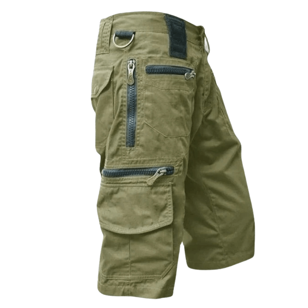 Short cargo en coton avec poches zippées et ceinture élastiquée