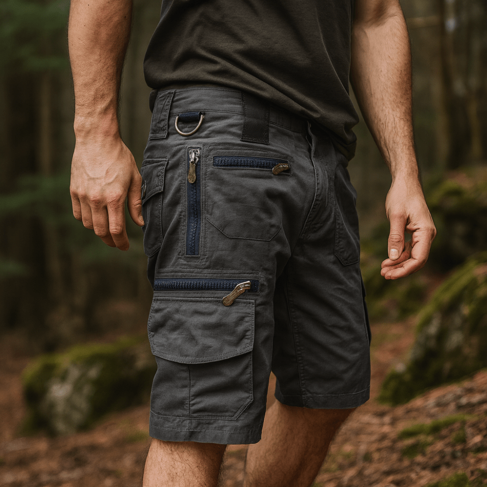Short cargo en coton avec poches zippées et ceinture élastiquée