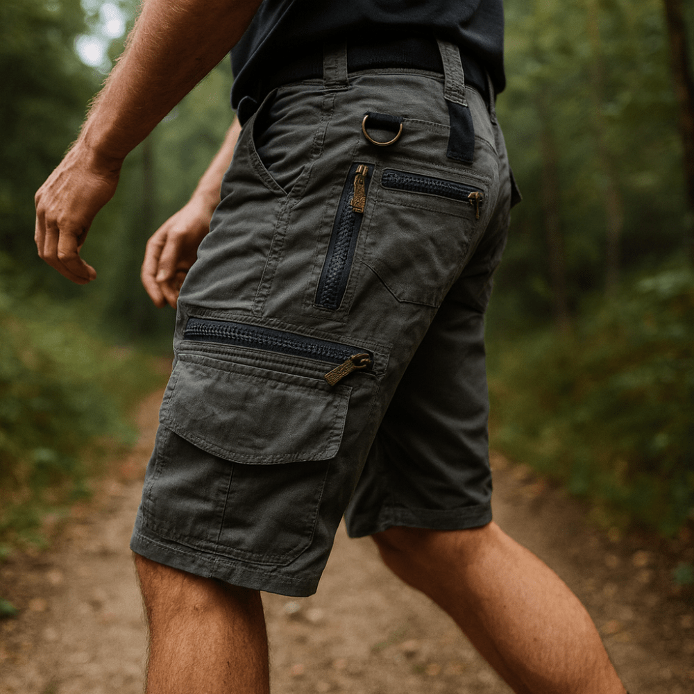 Short cargo en coton avec poches zippées et ceinture élastiquée