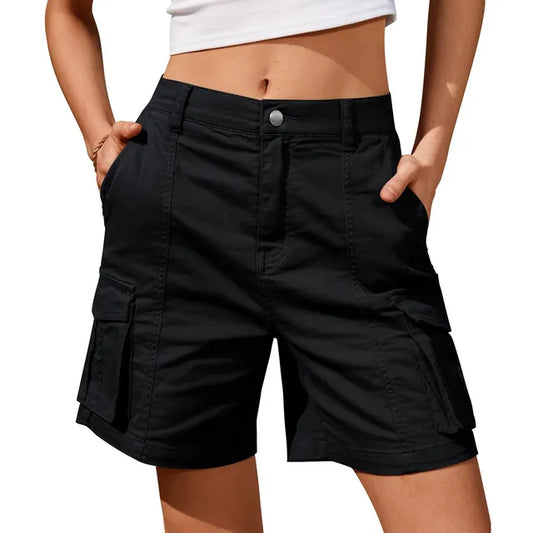 Short cargo vintage femme à taille élastique et 6 poches