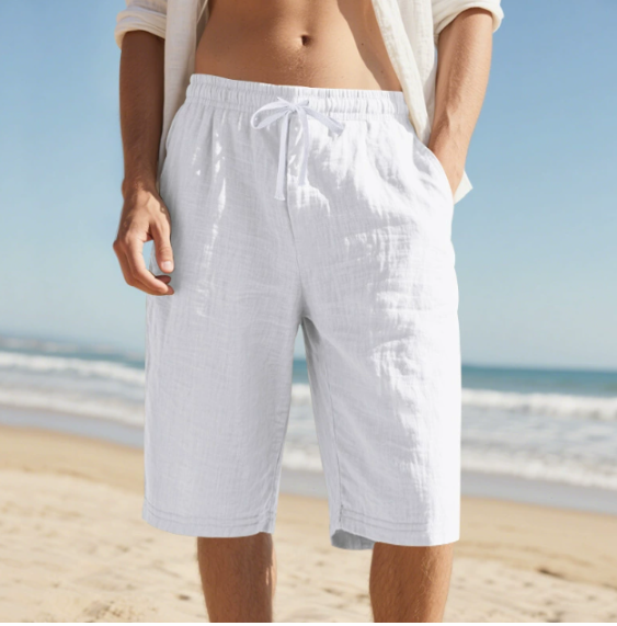 Short chino à taille élastiquée pour homme, longueur genoux