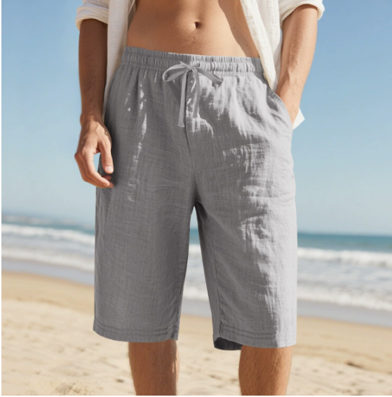 Short chino à taille élastiquée pour homme, longueur genoux