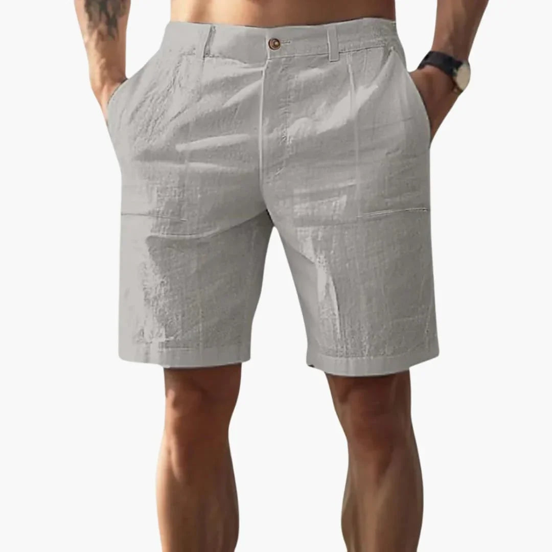 Short en lin pour homme avec fermeture éclair et poches latérales