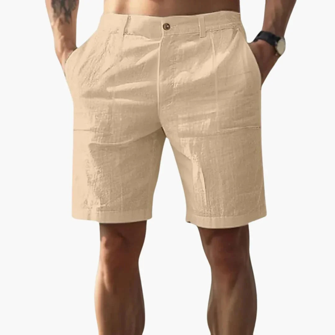 Short en lin pour homme avec fermeture éclair et poches latérales