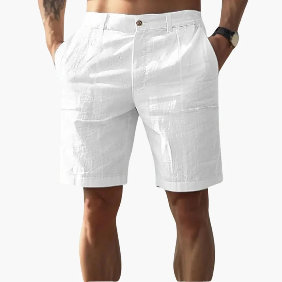 Short en lin pour homme avec fermeture éclair et poches latérales