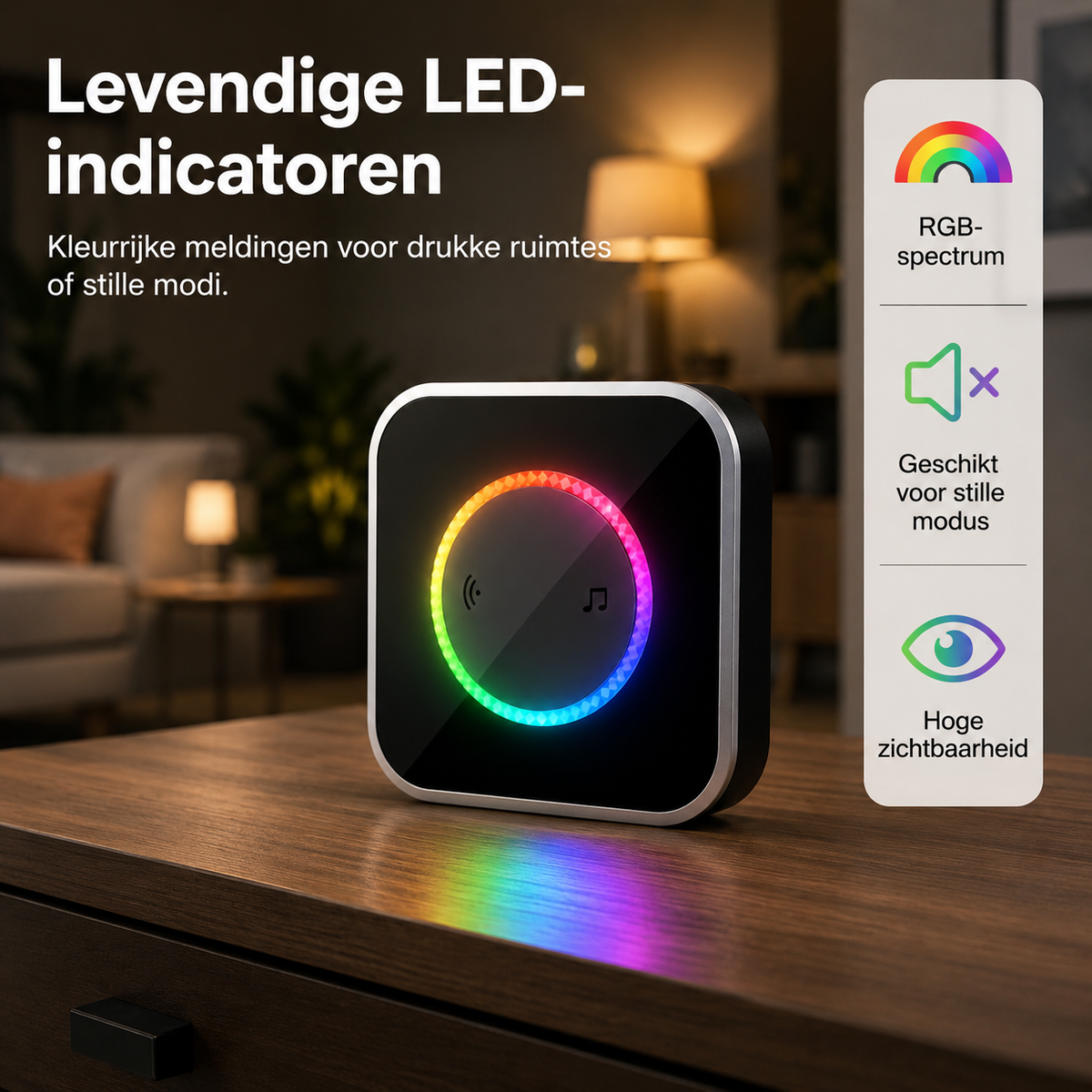 Sonnette sans fil avec éclairage LED 7 couleurs
