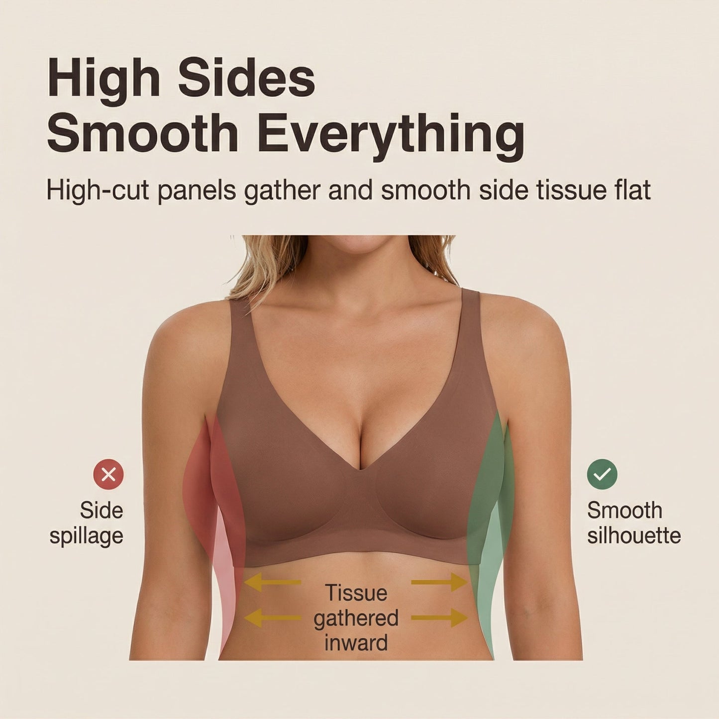 Soutien-gorge sans coutures sans armatures effet liftant avec col en V profond
