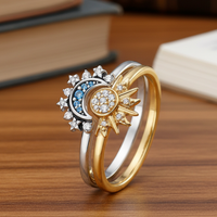 Anillo de cristal plateado brillante - Elegante anillo de plata 925 con diseño de luna y sol