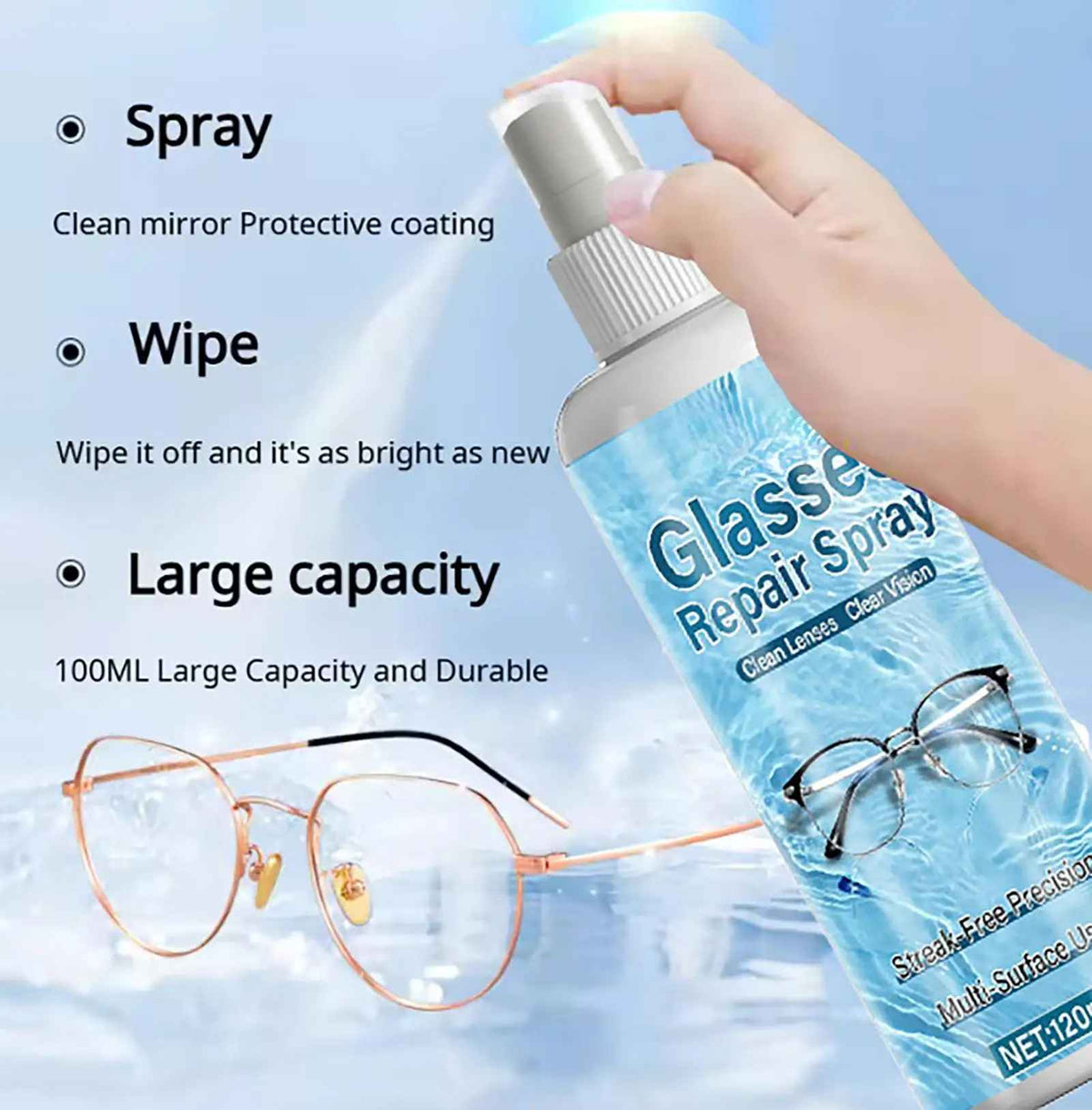 Spray nettoyant pour verres - spray d'entretien professionnel multi-surfaces pour verres et objectifs