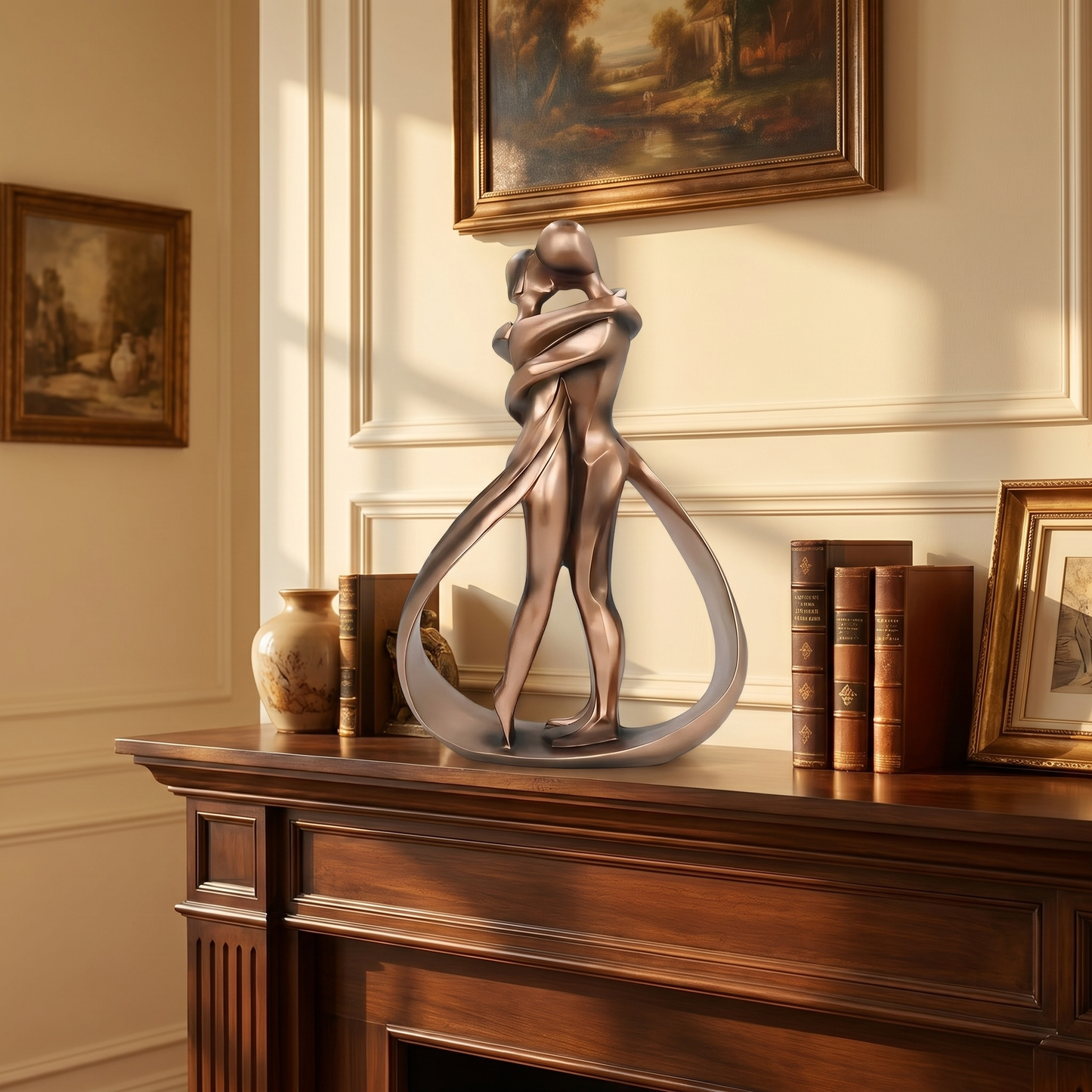 Statue de couple romantique - Sculpture d'intérieur en résine effet bronze