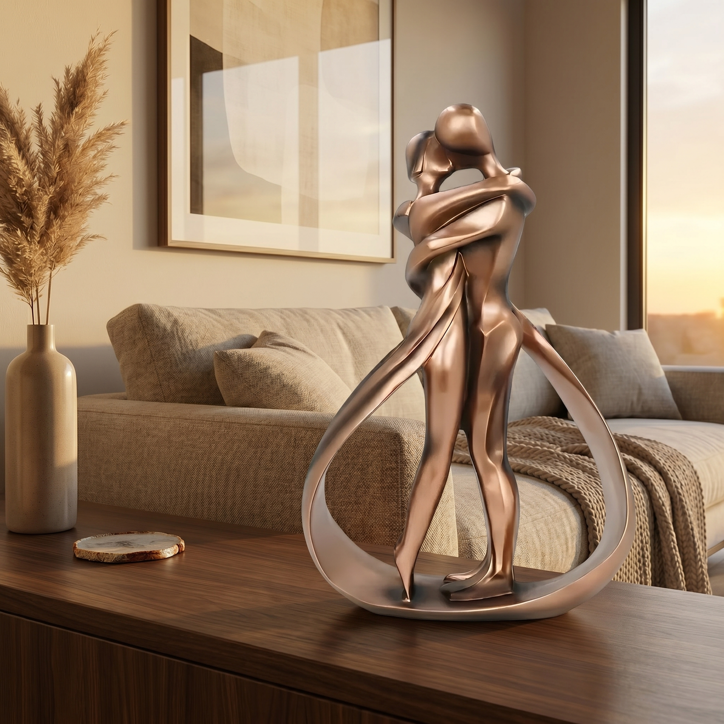 Statue de couple romantique - Sculpture d'intérieur en résine effet bronze