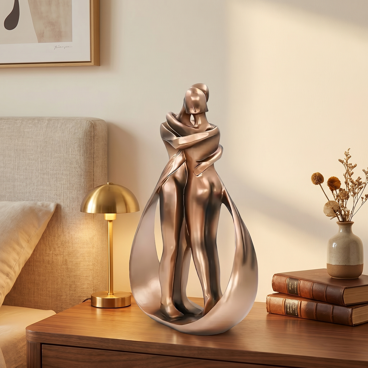 Statue de couple romantique - Sculpture d'intérieur en résine effet bronze