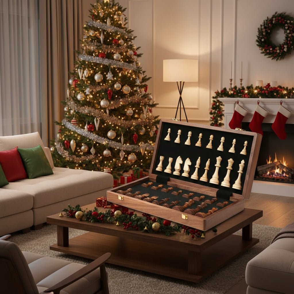 STRATEGIQON – Premium chess set made of wood with classic, foldable walnut wood board