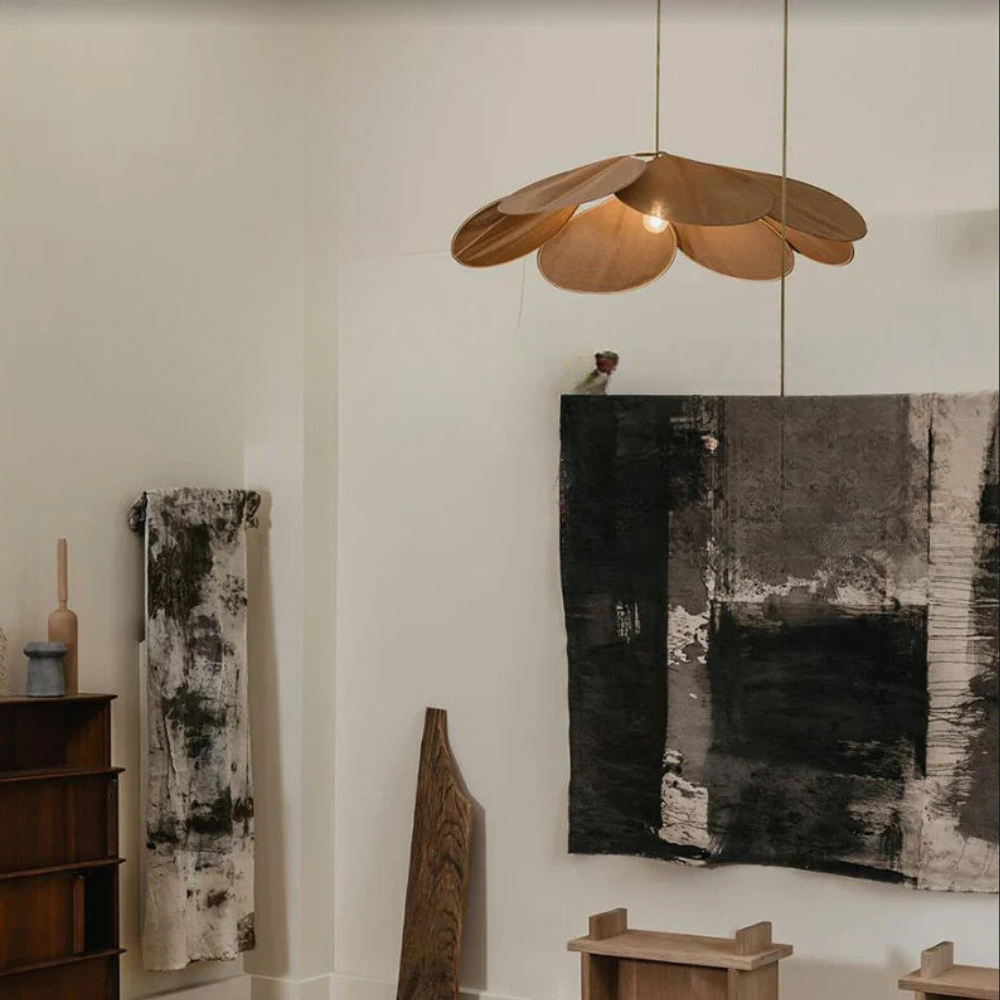Suspension luminaire à abat-jour en tissu chaud avec motif floral