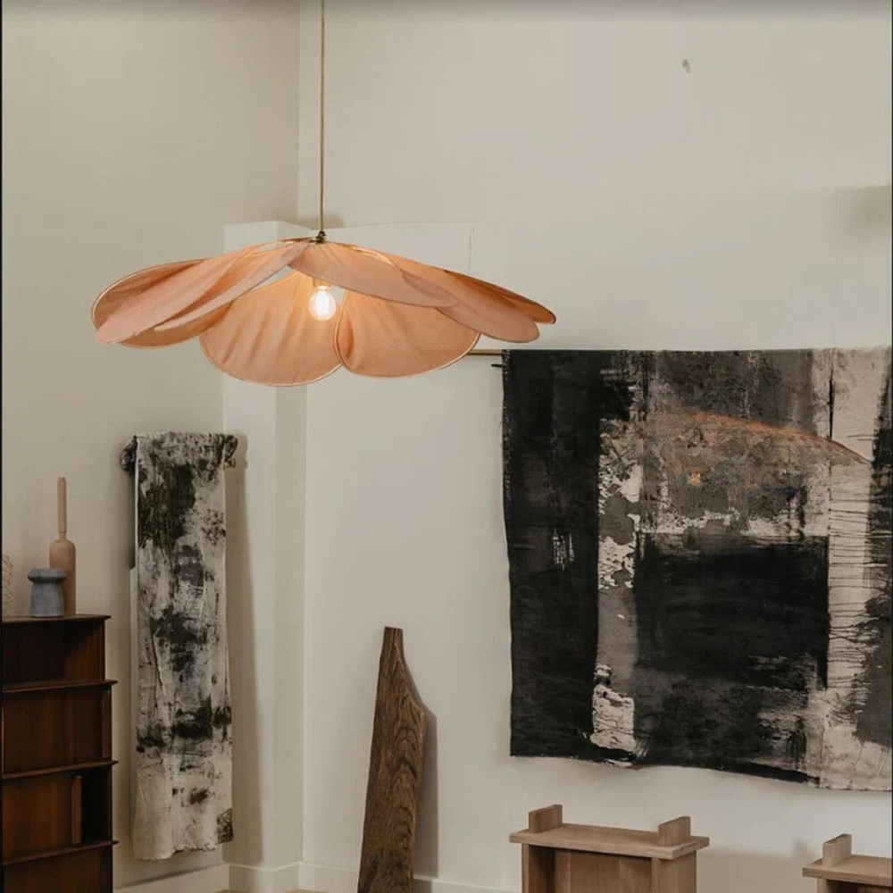 Suspension luminaire à abat-jour en tissu chaud avec motif floral