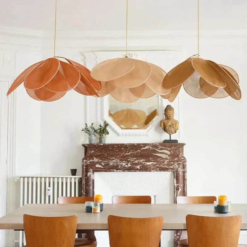 Suspension luminaire à abat-jour en tissu chaud avec motif floral
