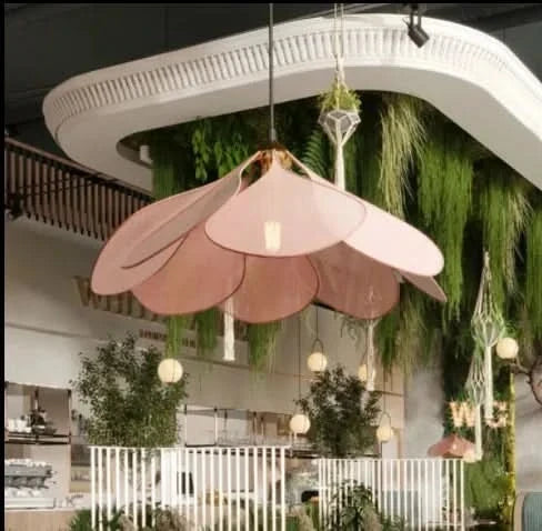Suspension luminaire à abat-jour en tissu chaud avec motif floral