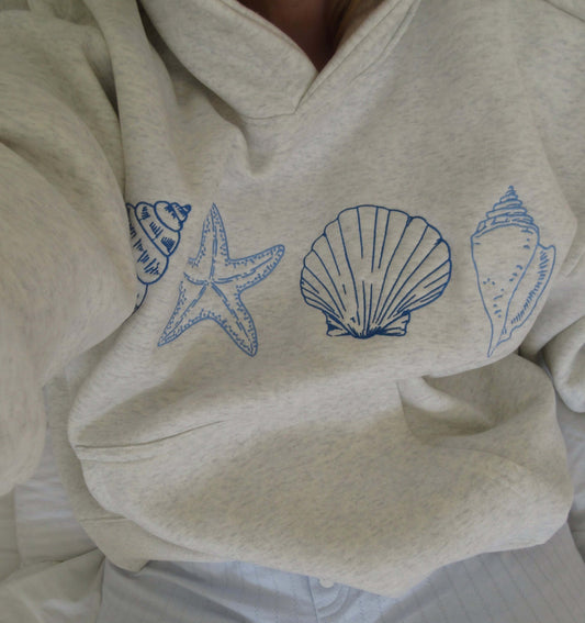 Sweat à capuche pour femme à imprimé coquillages