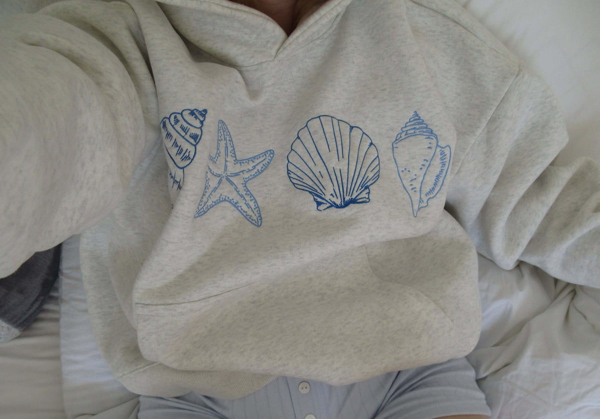 Sweat à capuche pour femme à imprimé coquillages