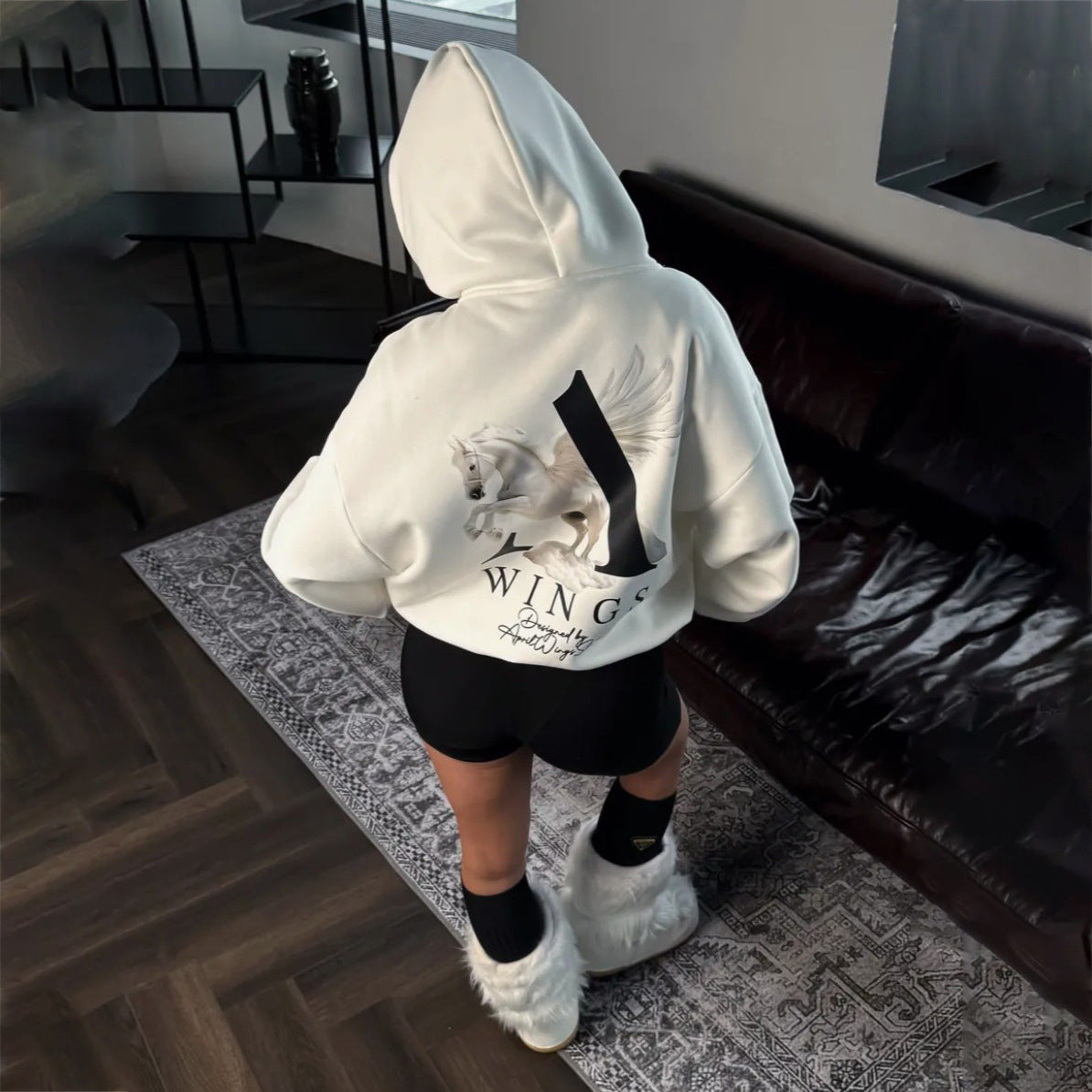 Sweat à capuche urbain pour femme avec imprimé graphique unique
