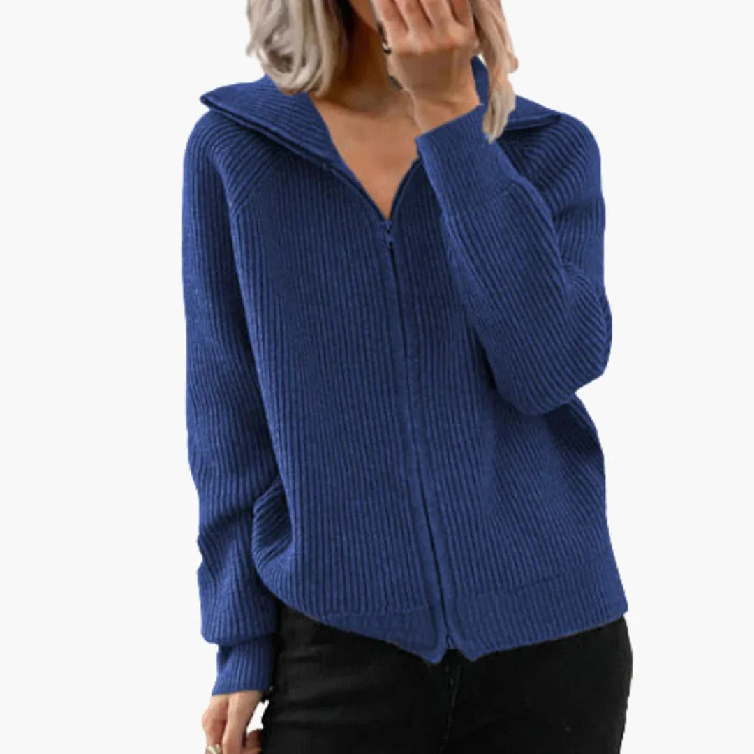 Sweat à capuche zippé à texture côtelée pour femme