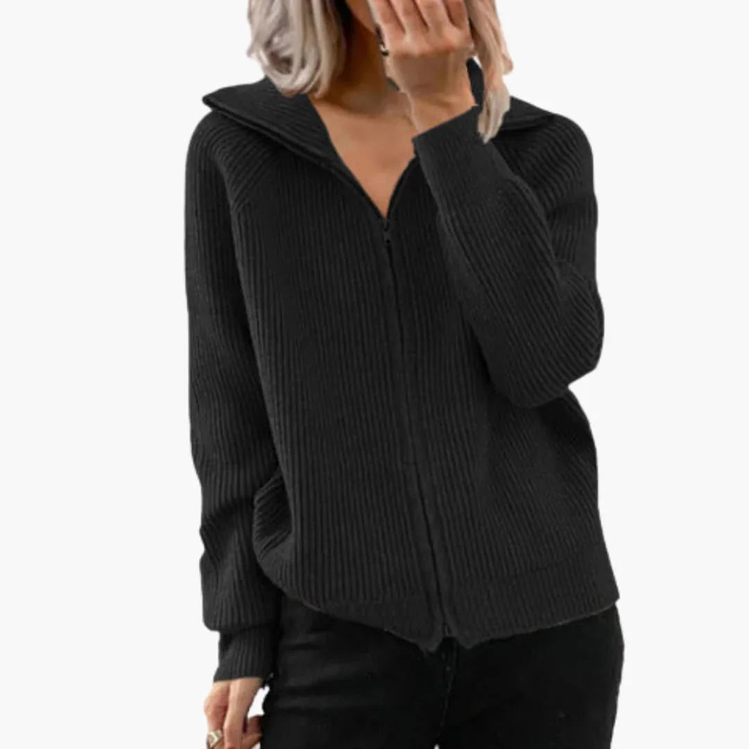 Sweat à capuche zippé à texture côtelée pour femme