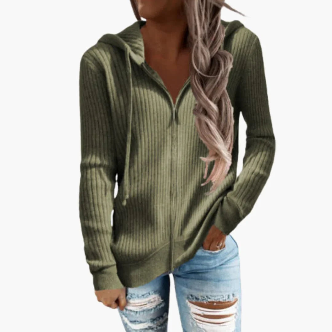 Sweat à capuche zippé à texture côtelée pour femme