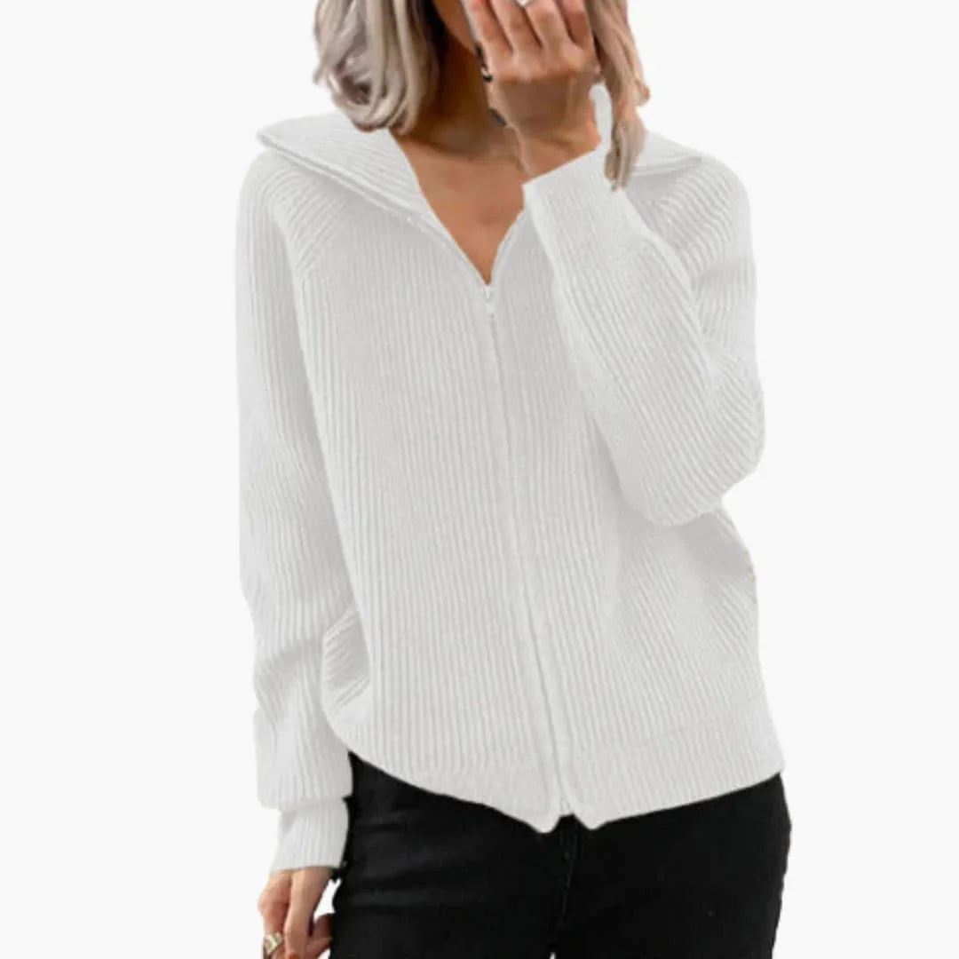 Sweat à capuche zippé à texture côtelée pour femme