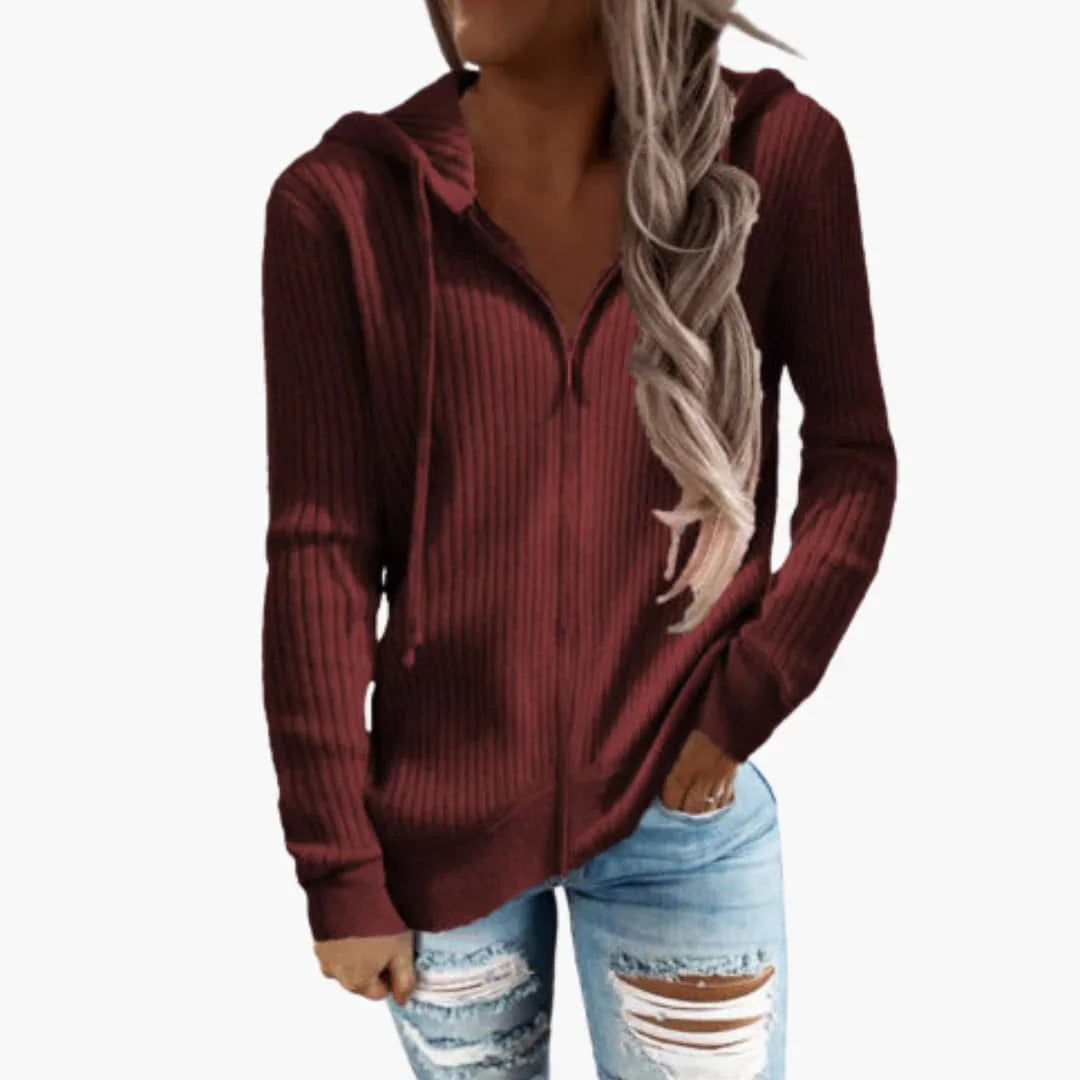 Sweat à capuche zippé à texture côtelée pour femme