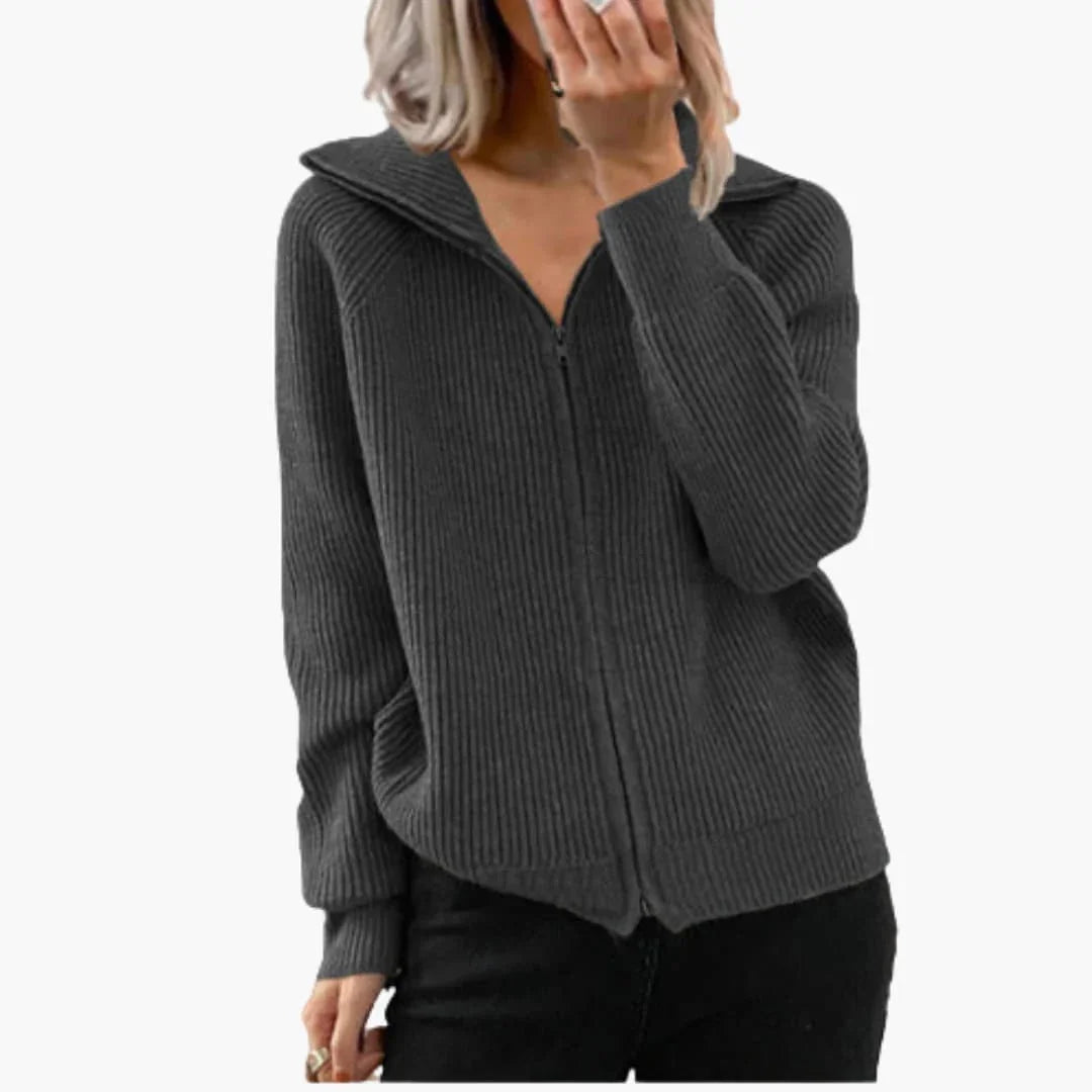 Sweat à capuche zippé à texture côtelée pour femme