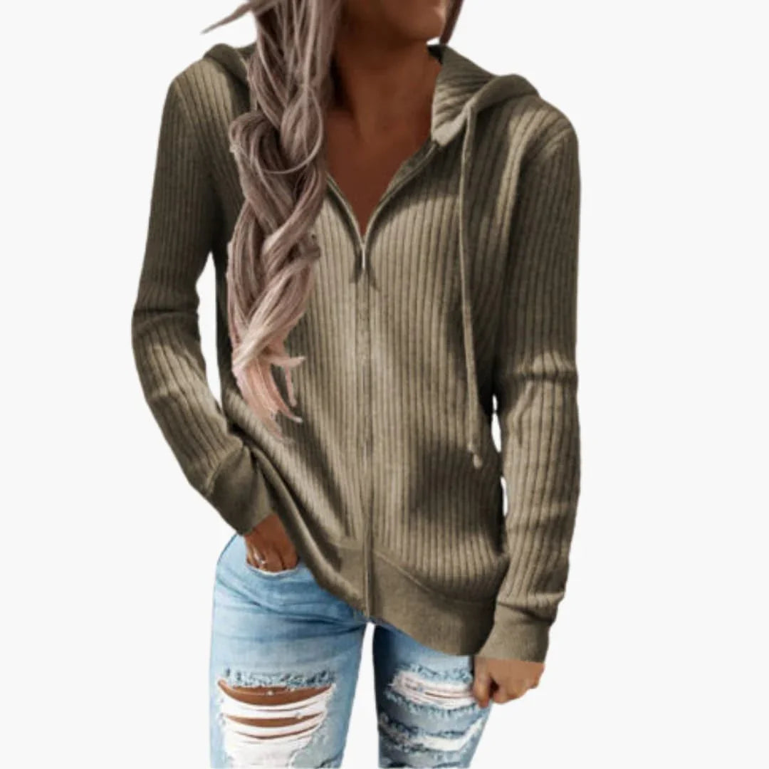 Sweat à capuche zippé à texture côtelée pour femme