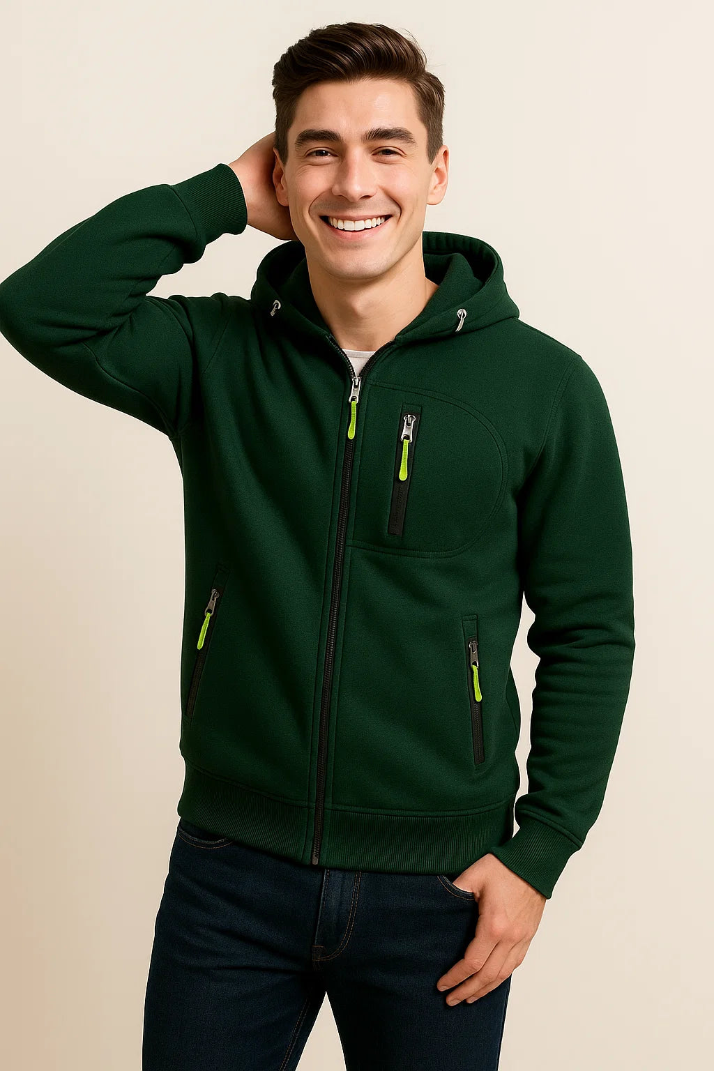 Sweat à capuche zippé en polaire douce pour homme avec poches