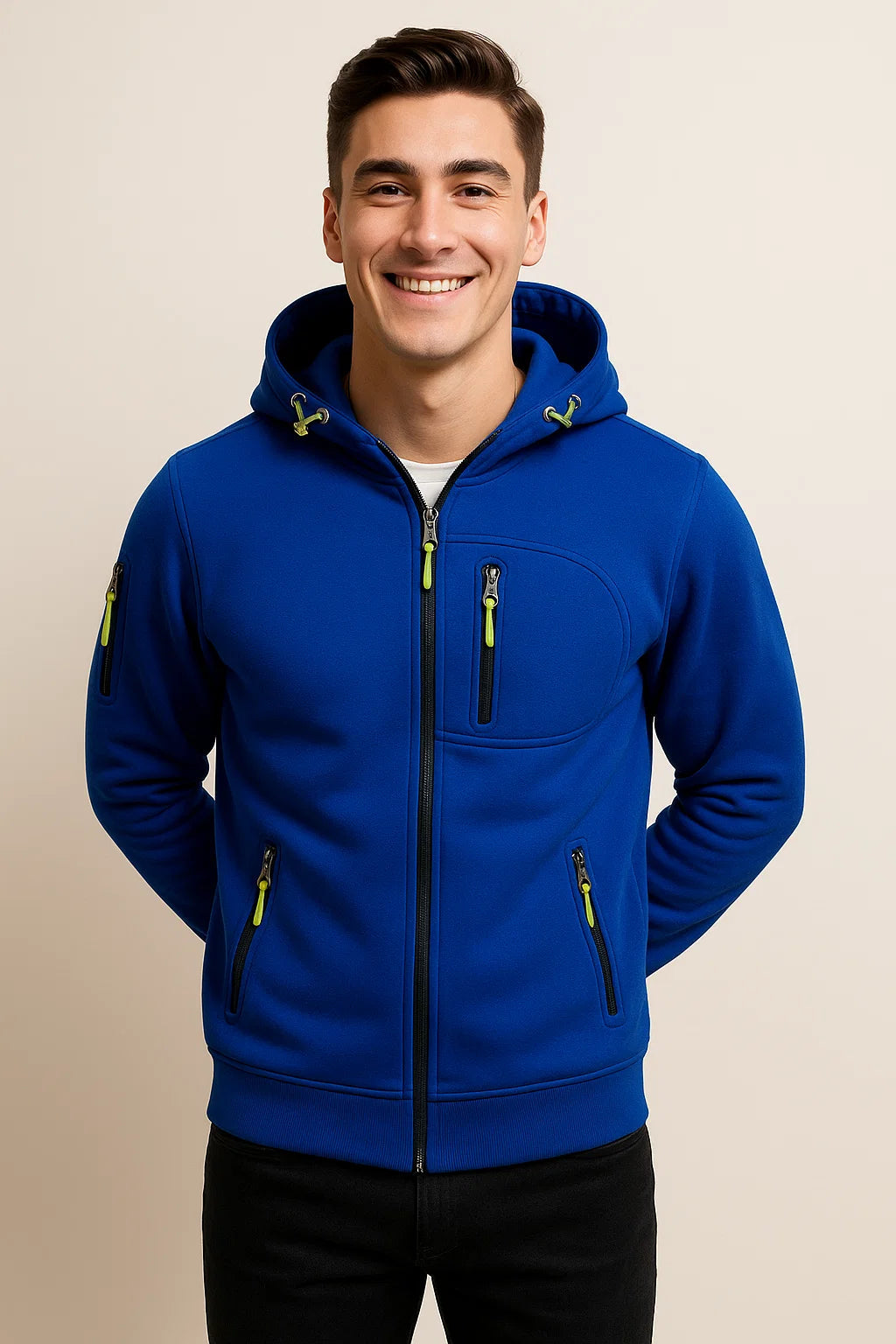 Sweat à capuche zippé en polaire douce pour homme avec poches
