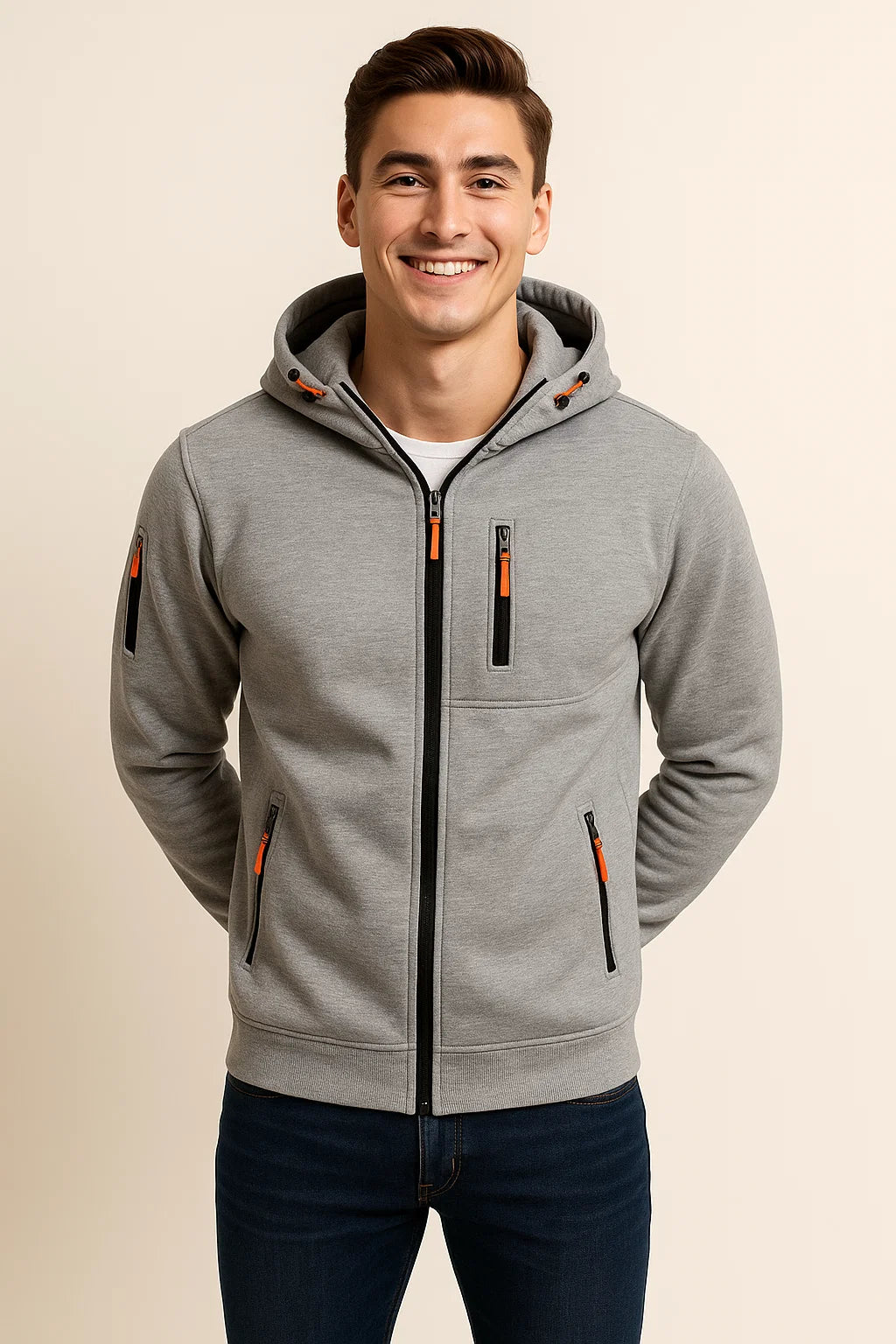 Sweat à capuche zippé en polaire douce pour homme avec poches
