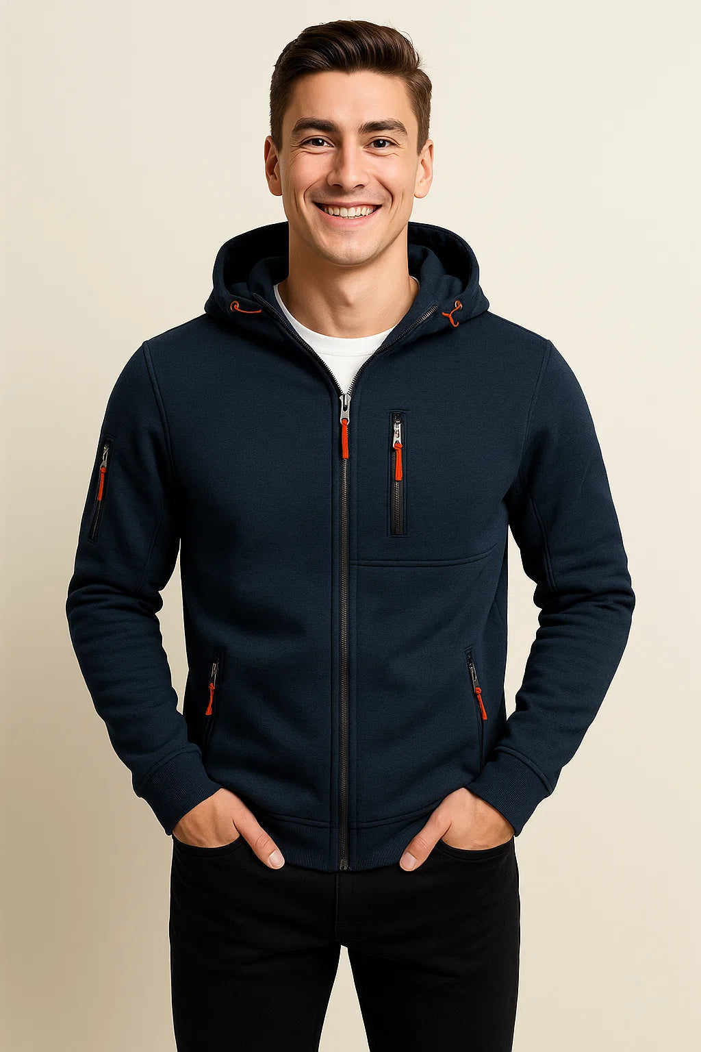 Sweat à capuche zippé en polaire douce pour homme avec poches