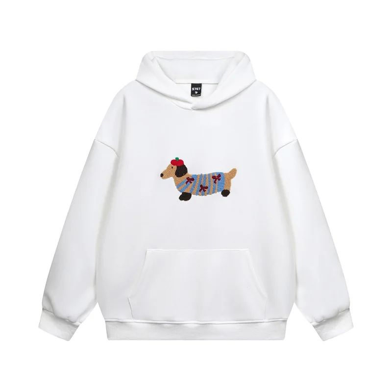Sweat chaud à capuche en mélange de coton avec imprimé teckel pour un confort automnal