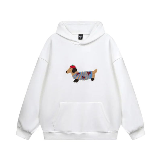 Sweat chaud à capuche en mélange de coton avec imprimé teckel pour un confort automnal