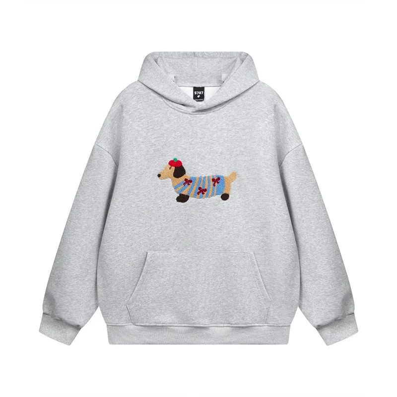 Sweat chaud à capuche en mélange de coton avec imprimé teckel pour un confort automnal
