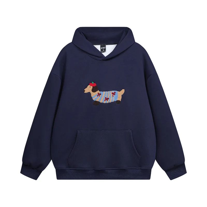 Sweat chaud à capuche en mélange de coton avec imprimé teckel pour un confort automnal