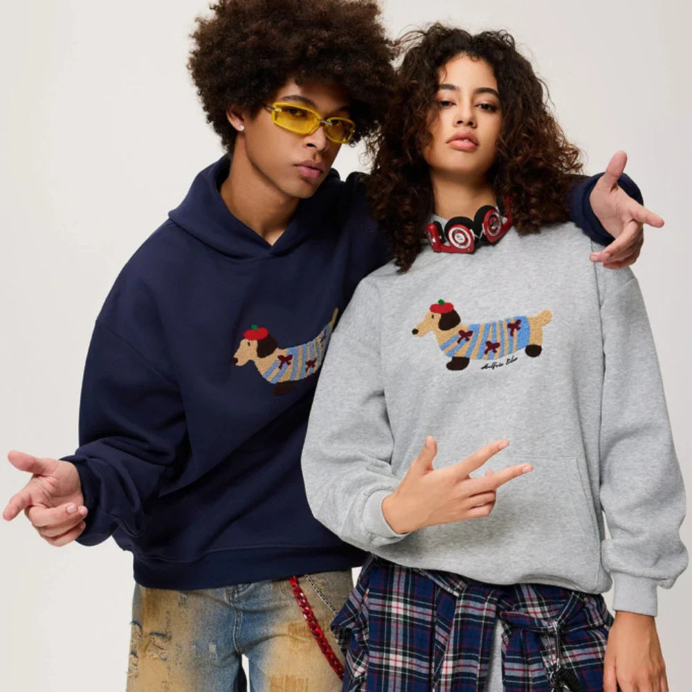 Sweat chaud à capuche en mélange de coton avec imprimé teckel pour un confort automnal