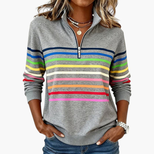 Sweat-shirt à demi-zip à rayures pour femme