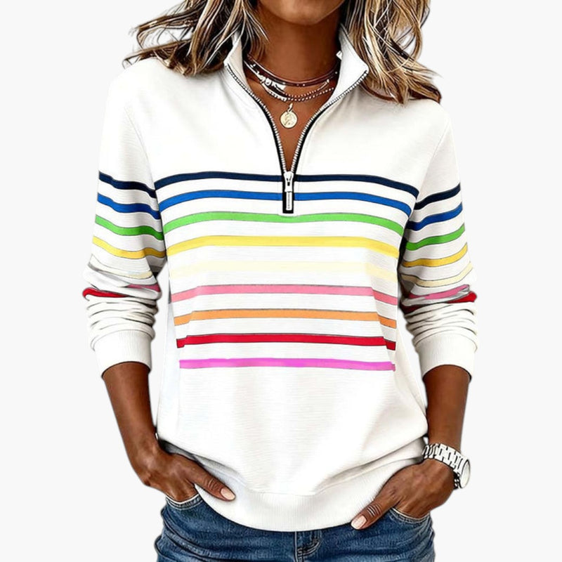 Sweat-shirt à demi-zip à rayures pour femme