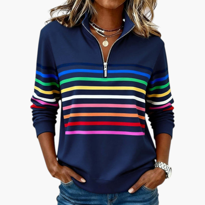 Sweat-shirt à demi-zip à rayures pour femme