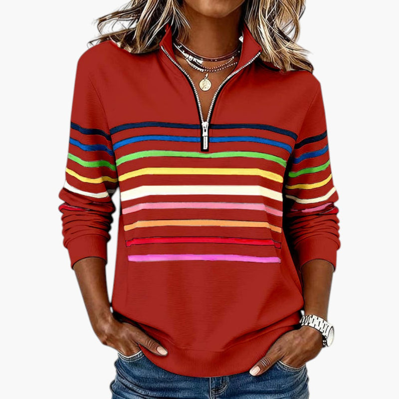 Sweat-shirt à demi-zip à rayures pour femme