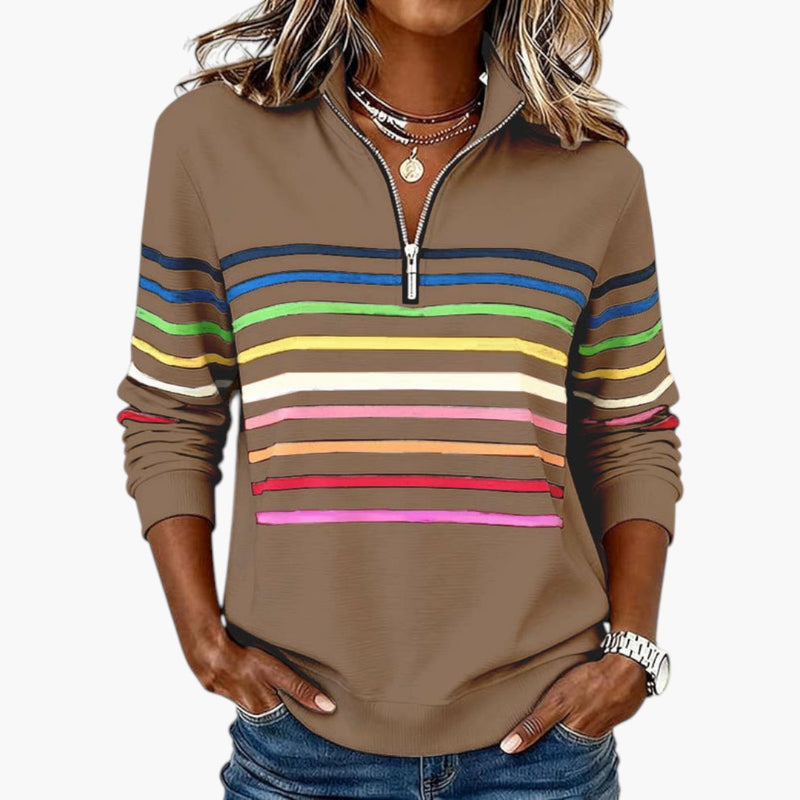 Sweat-shirt à demi-zip à rayures pour femme