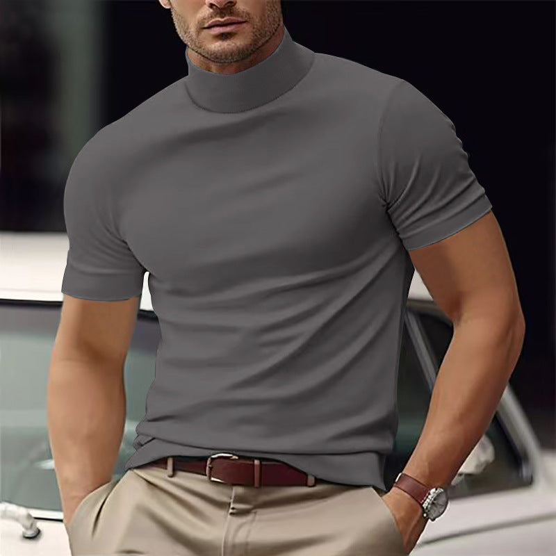T-shirt à col montant et manches courtes pour homme, casual, moderne et basique