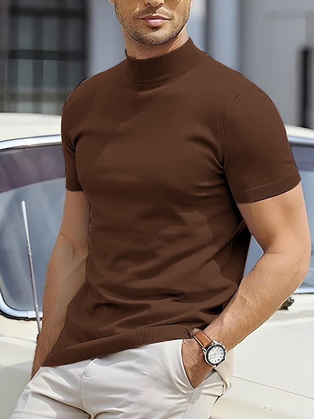 T-shirt à col montant et manches courtes pour homme, casual, moderne et basique