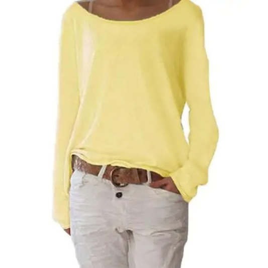T-shirt à manches longues en laine simple et confortable pour le bureau - Jaune