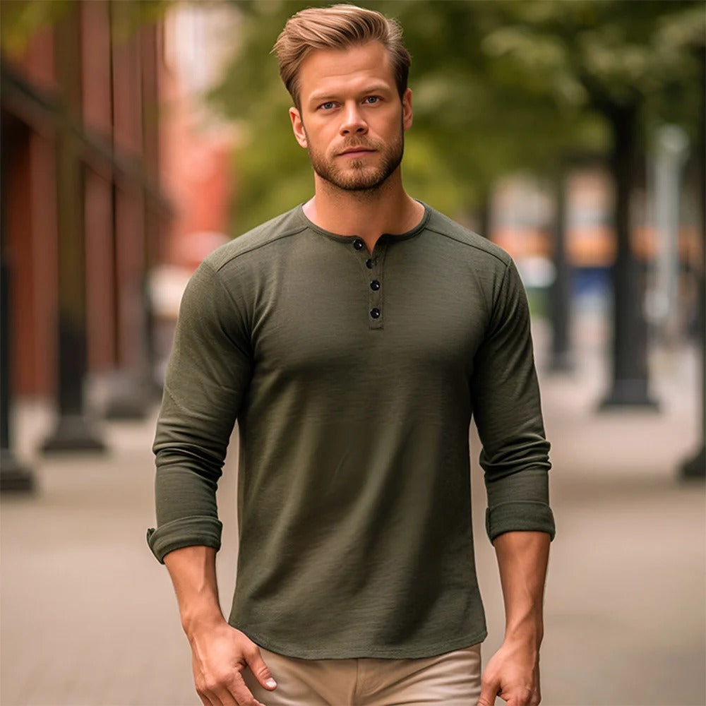 T-shirt à manches longues et col henley pour homme