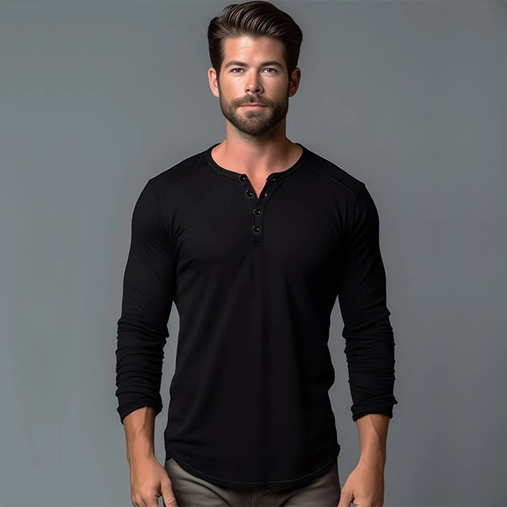 T-shirt à manches longues et col henley pour homme